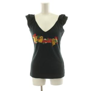 Beachwear カットソー Tシャツ ノースリーブ Vネック ロゴ プリント IT3 黒 ブラック