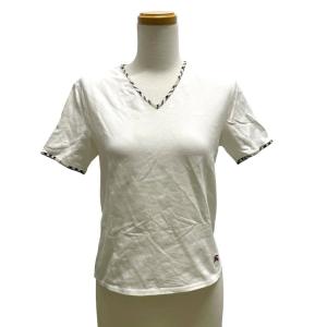 カットソー 半袖 Tシャツ ノバチェックトリム Vネック ロゴ刺繍 2 ホワイト 白 /TD ECD004