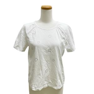 ガンチーニ ラインストーン カットソー Tシャツ 半袖 クルーネック ギャザー M 白 ホワイト /MZ