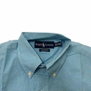RALPH LAUREN 半袖シャツ ギンガムチェック コットン ボタンダウン  カスタムフィット  M/15.5 水色 ライトブルー