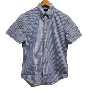 美品 ボタンダウンシャツ CLASSIC FIT ストライプ柄 半袖 SP 青 ブルー 綿100%  /TD