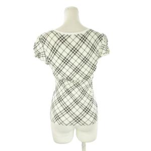 BURBERRY BLUE LABEL カットソー 38 黒 ブラック 白 ホワイト モノトーン チェック柄 半袖 ラウンドネック FA567-199-09