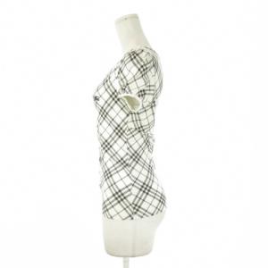 BURBERRY BLUE LABEL カットソー 38 黒 ブラック 白 ホワイト モノトーン チェック柄 半袖 ラウンドネック FA567-199-09