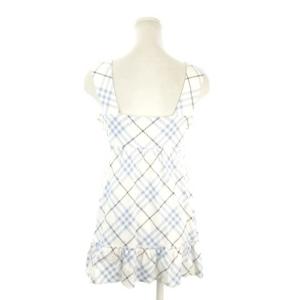 BURBERRY BLUE LABEL シャツ ブラウス 38 白 ホワイト 青 ブルー チェック柄 ノースリーブ スクエアネック FA549-301-21