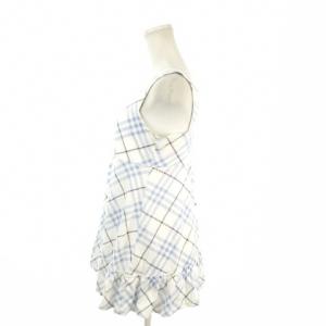 BURBERRY BLUE LABEL シャツ ブラウス 38 白 ホワイト 青 ブルー チェック柄 ノースリーブ スクエアネック FA549-301-21