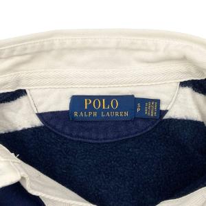POLO RALPH LAUREN ラガーシャツ ラグビーシャツ 裏起毛 ボーダー ポニー刺繍 長袖 S 紺 ネイビー 白 ホワイト /MZ