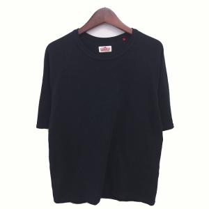 Tシャツ カットソー 丸首 ロゴ刺繍 ラグランスリーブ 半袖 黒 ブラック /TT ECD004