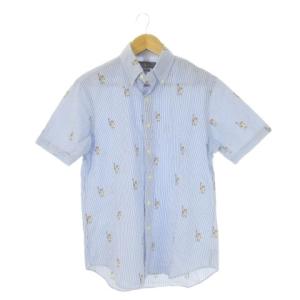シアサッカーシャツ SP CLASSIC FIT 青 ブルー ストライプ柄 ポロベア キャラクター総柄