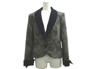 HANAE MORI セットアップ ウール M グレー 黒 ブラック 花柄 ショールカラー 長袖 /NP ECD004