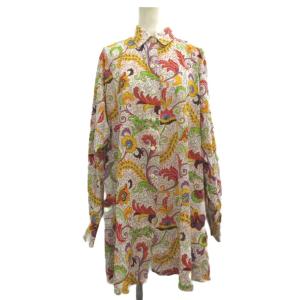 シャツ ワンピース M 白 ホワイト 赤 レッド 黄 イエロー ペイズリー柄 シャツカラー 長袖  /NP