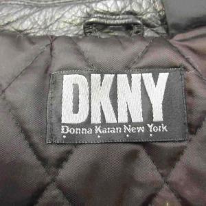 DKNY レザージャケット 革ジャン 上着 本革 M 黒 ブラック 長袖 ジップアップ ジップポケット /YU ECD004