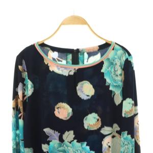 LEONARD FASHION 花柄ワンピース 42 ネイビー マルチカラー