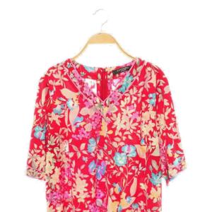 LEONARD FASHION 花柄ワンピース 44 レッド マルチカラー