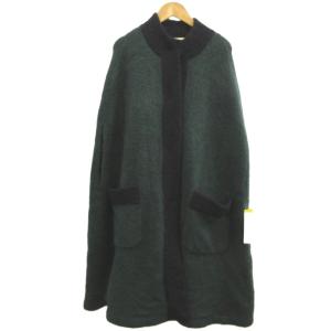 ニットポンチョ セーター 上着 F 緑 グリーン 黒 ブラック 長袖 スタンドカラー パッチポケット /YU