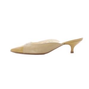 Salvatore Ferragamo ミュール 6.5 24cm ベージュ マスタード ポインテッドトゥ ツートーン ロゴエンボス /RI OS