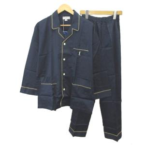 ナイトウエア パジャマ 上下セット M 紺 ネイビー 長袖長ズボン パイピング ロゴ刺繍 /MD GY70