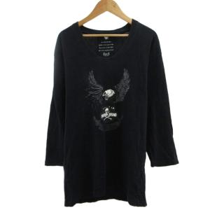 Tシャツ 46 黒 ブラック プリント柄 ラウンドネック 七分袖 /KK GY70