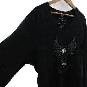Roen Tシャツ 46 黒 ブラック プリント柄 ラウンドネック 七分袖 /KK GY70