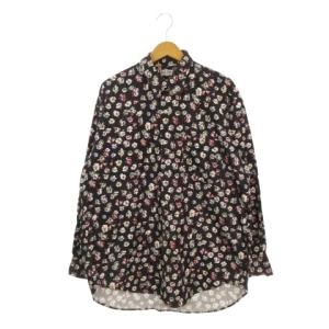 シャツ 長袖 コーデュロイ レギュラーカラー 花柄 総柄 L 紺 ネイビー /AH19 ECC005
