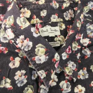 PAUL SMITH シャツ 長袖 コーデュロイ レギュラーカラー 花柄 総柄 L 紺 ネイビー /AH19 ECC005