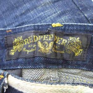 RED PEPPER ブーツカットデニムパンツ ジーンズ 26 青 インディゴブルー ローライズ 裾フリンジ フレア ウォッシュ加工