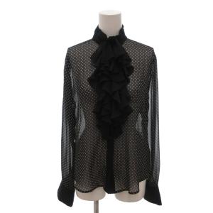 美品 ブラウス 2 黒 ブラック ドット柄 フリル 長袖 シアー /YF ECB005