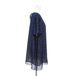 Leilian シアーシャツ ブラウス 15+ 青 ブルー ドット柄 プリーツ ラウンドネック 半袖 /NU ECB005