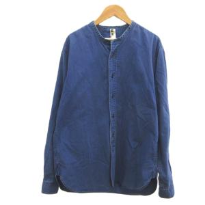 シャツ L 青 ブルー 無地 バンドカラー 長袖 /MD GY53
