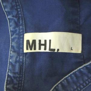 MHL. シャツ L 青 ブルー 無地 バンドカラー 長袖 /MD GY53
