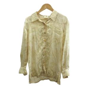 シャツ ブラウス 絹 シルク 38 ベージュ 総柄 長袖 レギュラーカラー /MD GY53