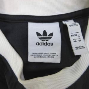adidas Tシャツ スポーツウェア トップス M 黒 ブラック ロゴプリント 半袖 ストライプ柄 /YU GY53