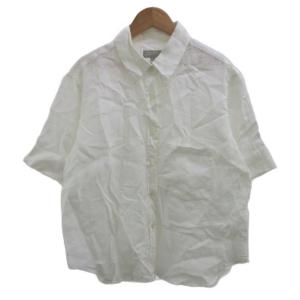シャツ ブラウス 麻 リネン ?T 白 ホワイト 半袖 レギュラーカラー 無地 /KK GY53