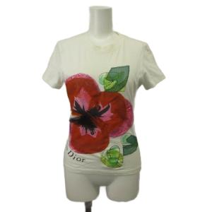 Tシャツ カットソー M 白 ホワイト 花柄 半袖 /KK GY53