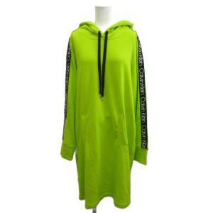 パーカー ジャケット 上着 XL  蛍光カラー グリーンイエロー ロゴテープ 長袖 フード付き チュニック丈