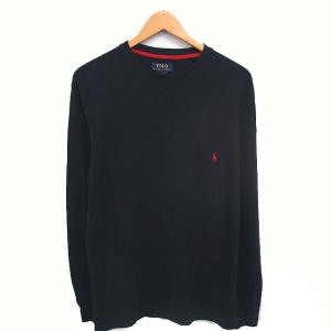 国内正規品 トレーナー カットソー 丸首 ロゴ刺繍 綿 コットン 長袖 M 黒 ブラック /TT ECD005