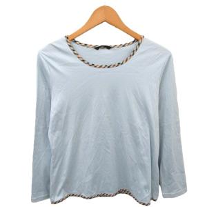 LONDON カットソー Tシャツ ボートネック チェック 薄手 長袖 42 ライトブルー 青 /TT