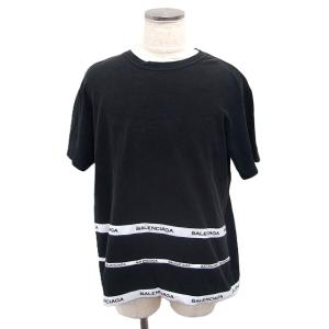 BALENCIAGA 国内正規品 セットアップ Tシャツ 半袖 ハーフ パンツ ロゴテープ コットン 綿 M-L ブラック 黒