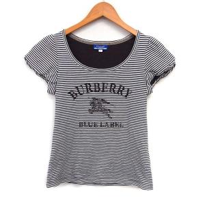 国内正規品 ボーダー Tシャツ カットソー パフスリーブ ロゴプリント コットン 綿 38 ブラウン 茶