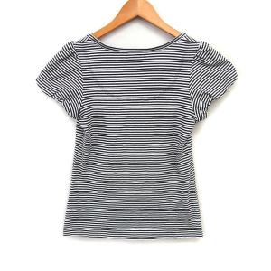 BURBERRY BLUE LABEL 国内正規品 ボーダー Tシャツ カットソー パフスリーブ ロゴプリント コットン 綿 38 ブラウン 茶