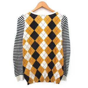 BURBERRY BLUE LABEL 国内正規品 ニット セーター 長袖 Vネック コットン アーガイルチェック 38 イエロー 黄 /KT12