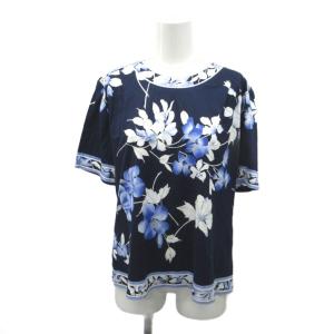 カットソー L 紺 ネイビー 青 ブルー 白 ホワイト 花柄 ラウンドネック 半袖 /NP ECD005