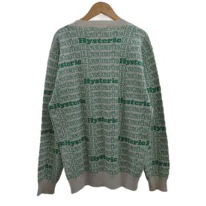 HYSTERIC GLAMOUR ニット セーター プルオーバー L グレー 緑 グリーン ロゴプリント 総柄 ジャガード クルーネック