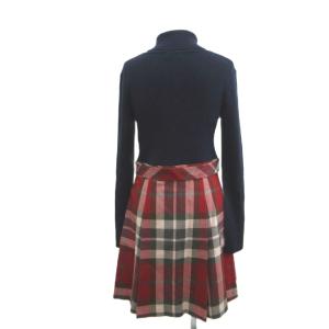 BURBERRY BLUE LABEL ワンピース ウール 38 紺 ネイビー 赤 レッド タートルネック 長袖 チェック柄 ミニ丈 /MD ECD005