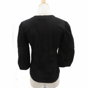 M'S GRACY カットソー 38 黒 ブラック パフスリーブ 七分袖 ラウンドネック 花モチーフ フェイクパール /HO54