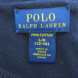 POLO RALPH LAUREN ニットカーディガン L/G(12-14) 紺 ネイビー ラウンドネック ミドル丈 /YS9 ECD005