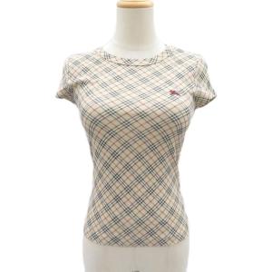Tシャツ カットソー 38 ベージュ ノバチェック柄 半袖 ラウンドネック /YS34 ECD005