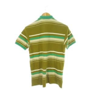 YVES SAINT LAURENT ポロシャツ フライス 天竺 S 茶 ブラウン 緑 グリーン ボーダー柄 レギュラーカラー 半袖 /CK24