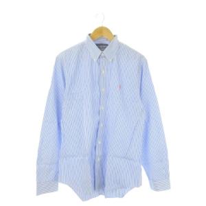 シャツ L CUSTOM FIT 青 ブルー ストライプ柄 ボタンダウンカラー 長袖 /CK27 ECD005
