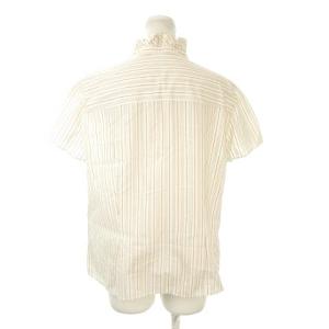 BURBERRY LONDON シャツ ブラウス 46 ベージュ オレンジ ストライプ柄 フリル襟 半袖 FEB62-058-45 /AO14