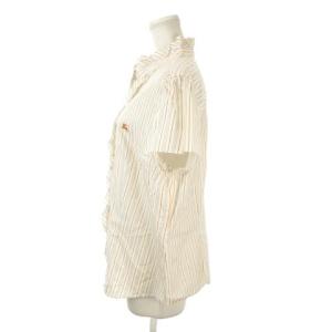 BURBERRY LONDON シャツ ブラウス 46 ベージュ オレンジ ストライプ柄 フリル襟 半袖 FEB62-058-45 /AO14